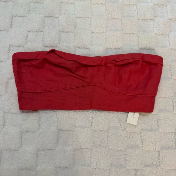 Maeve by Anthropologie Red Strapless Bandeau Crop Top, Linen Blend, Medium NWT - Picture 1 of 6